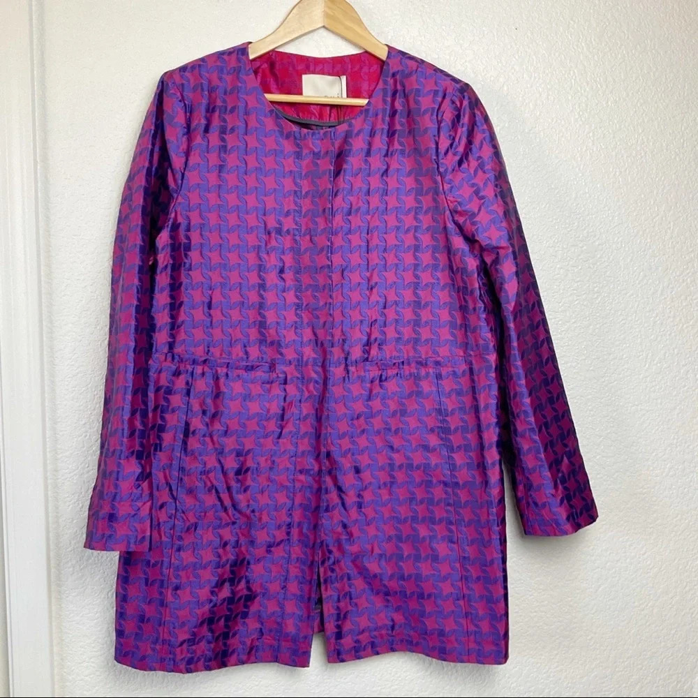 NWT Oui Lightweight Geometric Print Pink and Purple Jacket Car Coat SZ 10(42)
